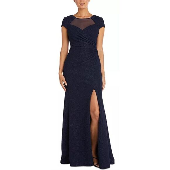 NIGHTWAY Women's Illusion-Trim Cap-Sleeve Gown - Size 12 - NWT - Picture 1 of 7